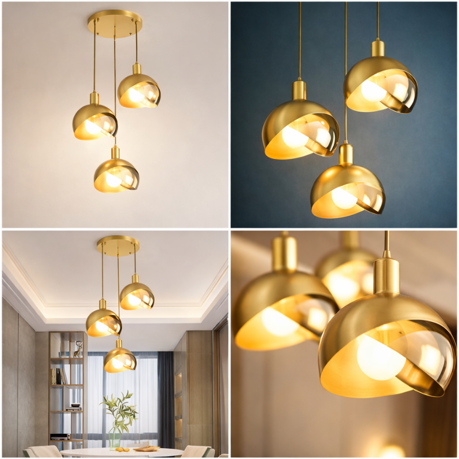 Modern Gold Glass Pendant Chandelier Light