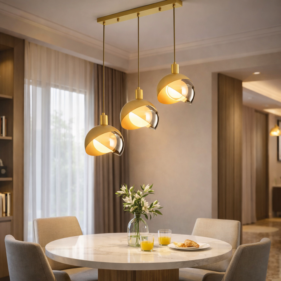 Modern Gold 3-Light Glass Pendant Chandelier