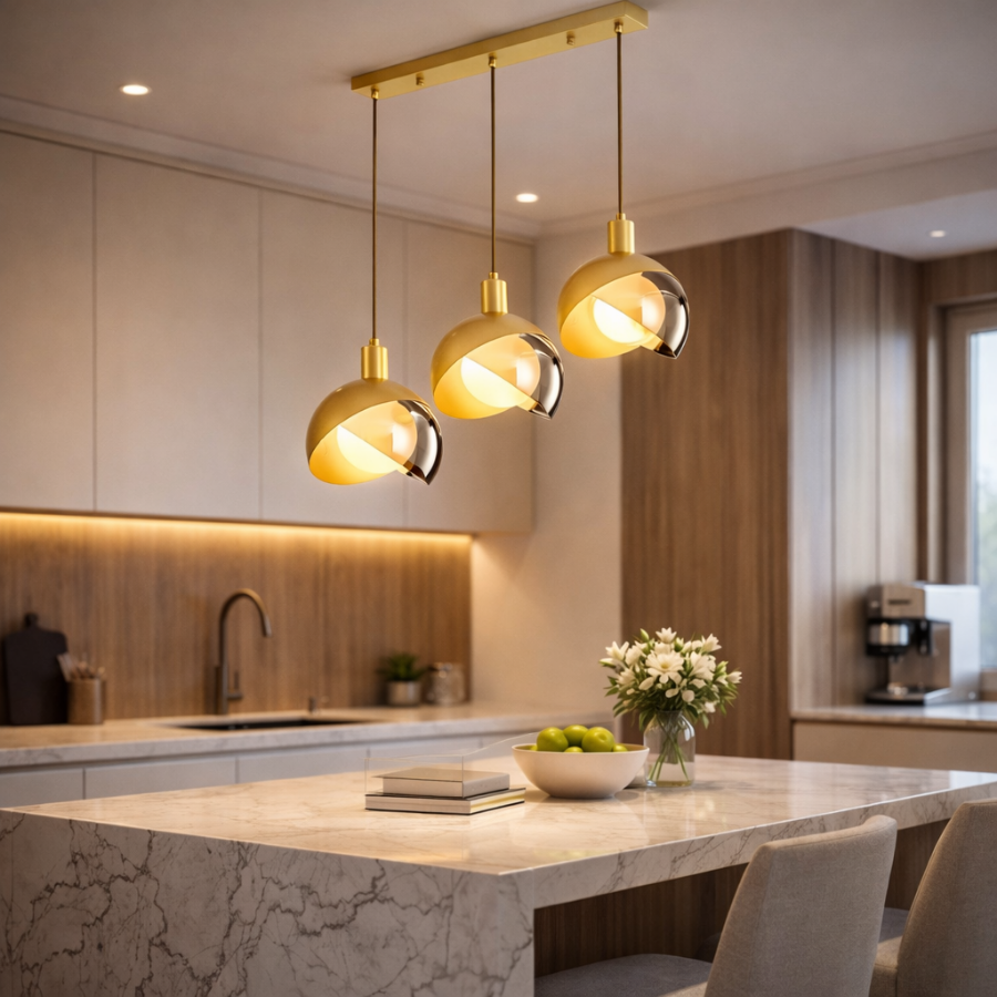 Modern Gold 3-Light Glass Pendant Chandelier