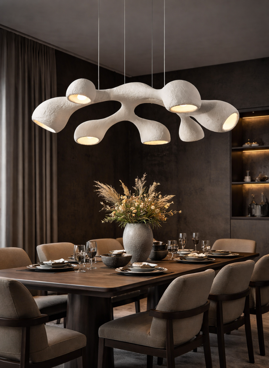 Modern Handcrafted 7-Light Sculptural LED Chandelier in Textured White Finish