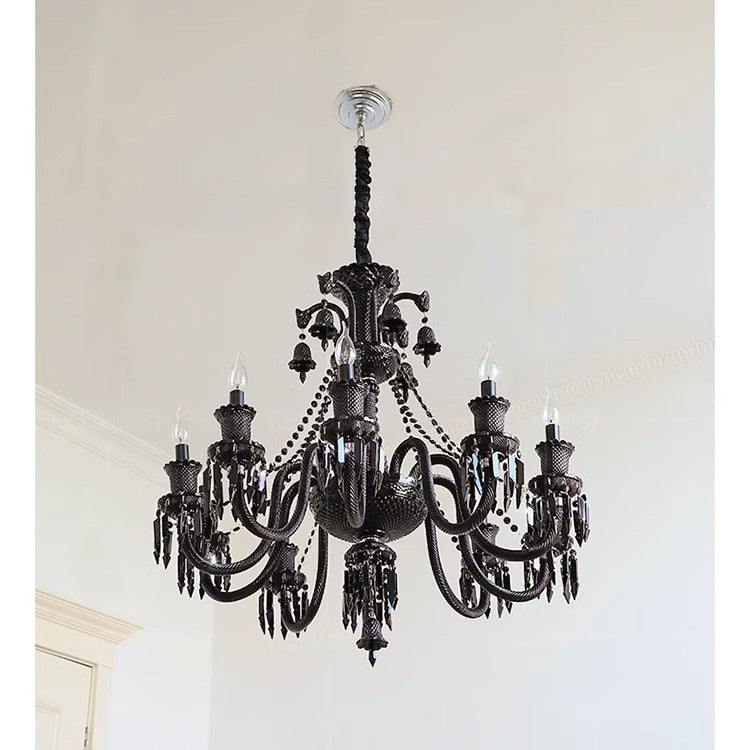 8 Light Black Glass Italian Chandelier