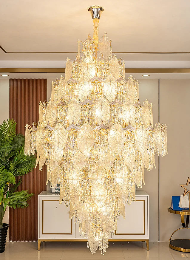 Spiral Staircase Duplex Long Glass Crystal Chandelier