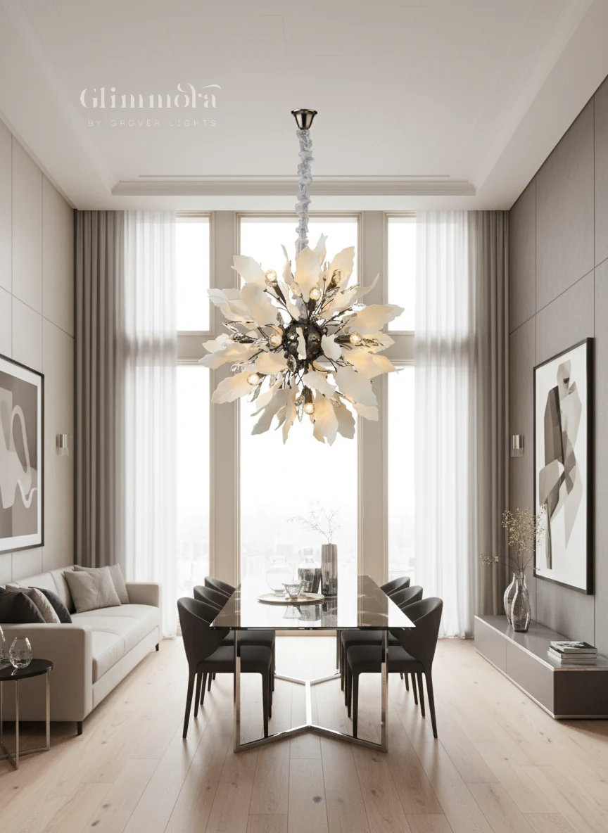 Frozen Flora (Chrome, White) Ceramic Chandelier