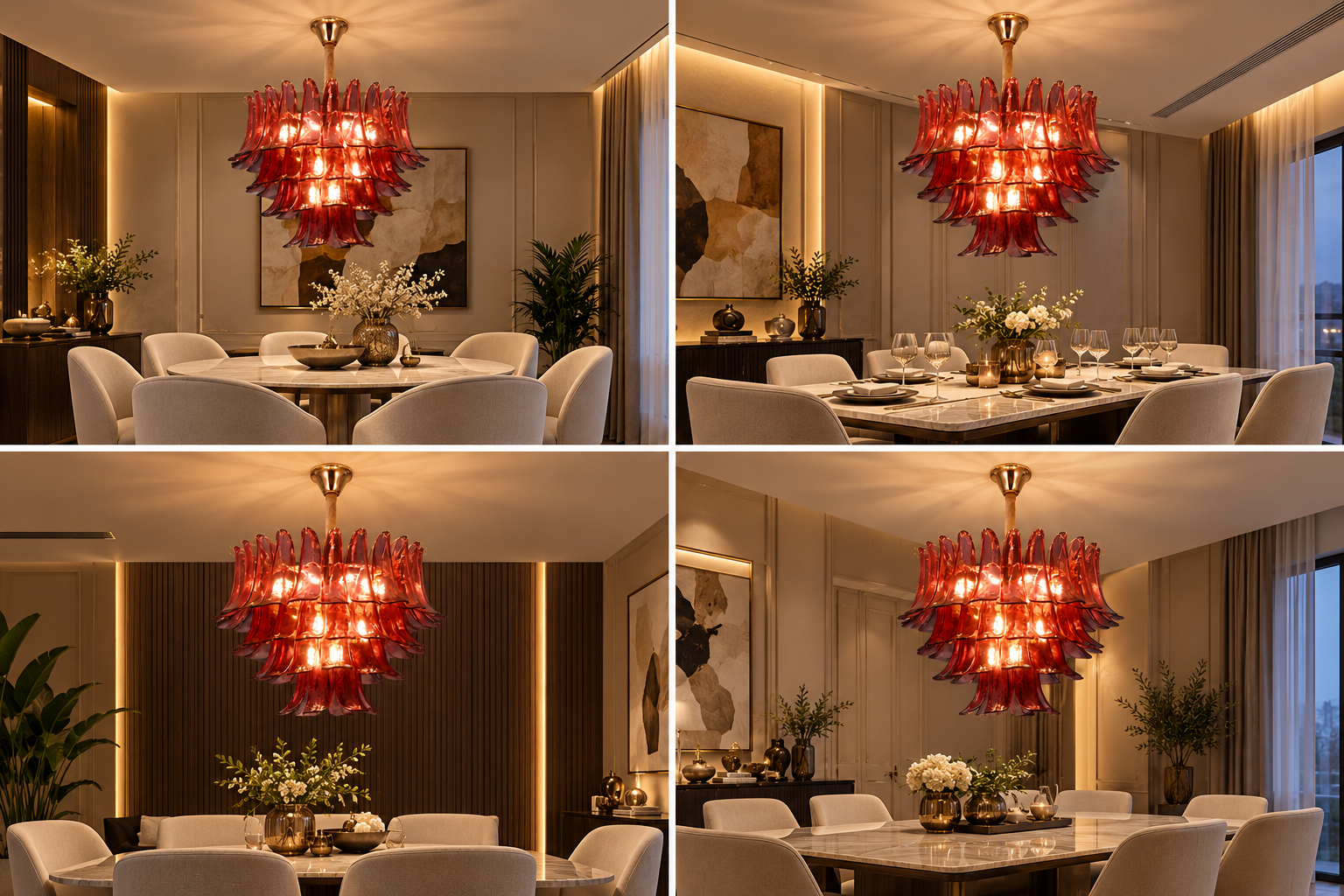 Night Bloomed Red (24 Inches, Glass) Chandelier