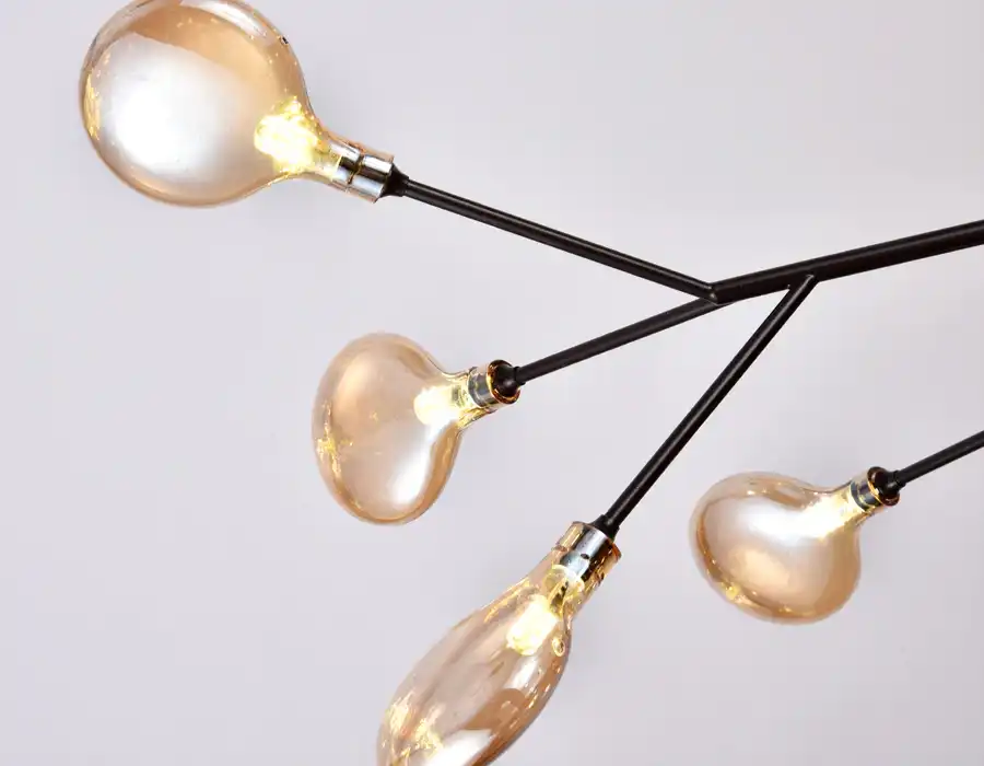 36 Lights Amber/ Smoke Ball Firefly Black Chandelier