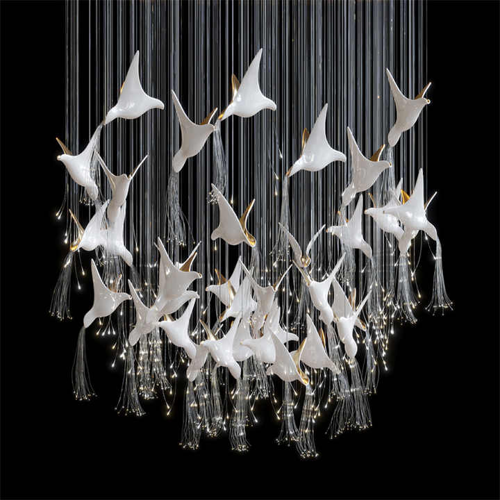 Modern Black and White Bird Chandelier
