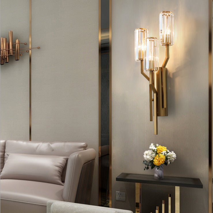 Golden Trio Crystal Wall Light: Copper-Gold Metal Wall Sconce/Light
