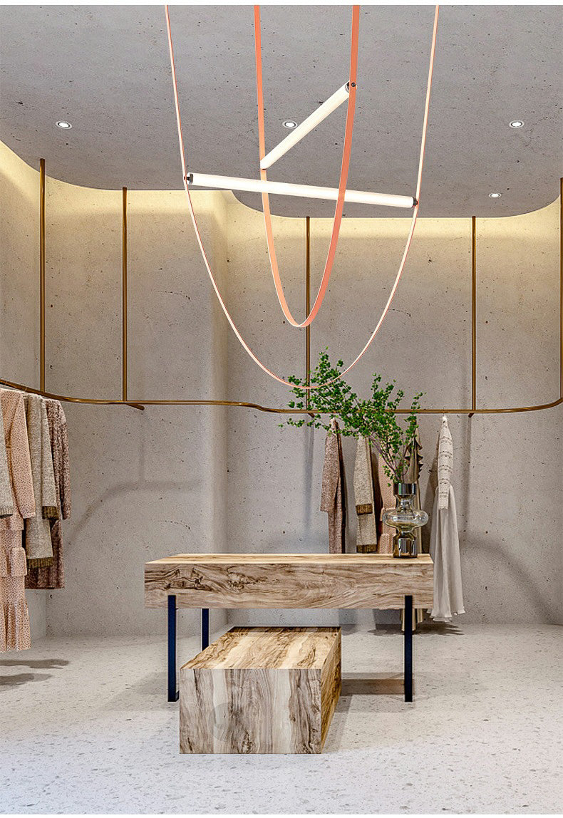 Beige Leather Strap Hanging Chandelier Light