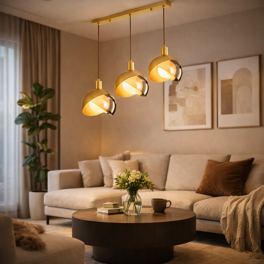 Modern Gold 3-Light Glass Pendant Chandelier