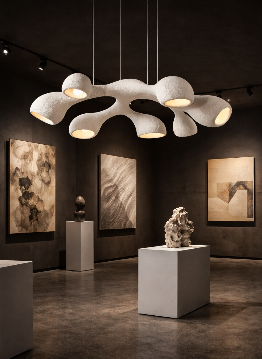 Modern Handcrafted 7-Light Sculptural LED Chandelier in Textured White Finish