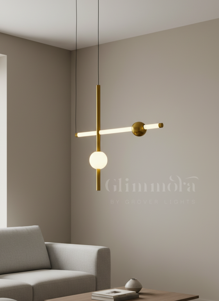 Modern Linear Pendant Light with Frosted Globe & Bar Design