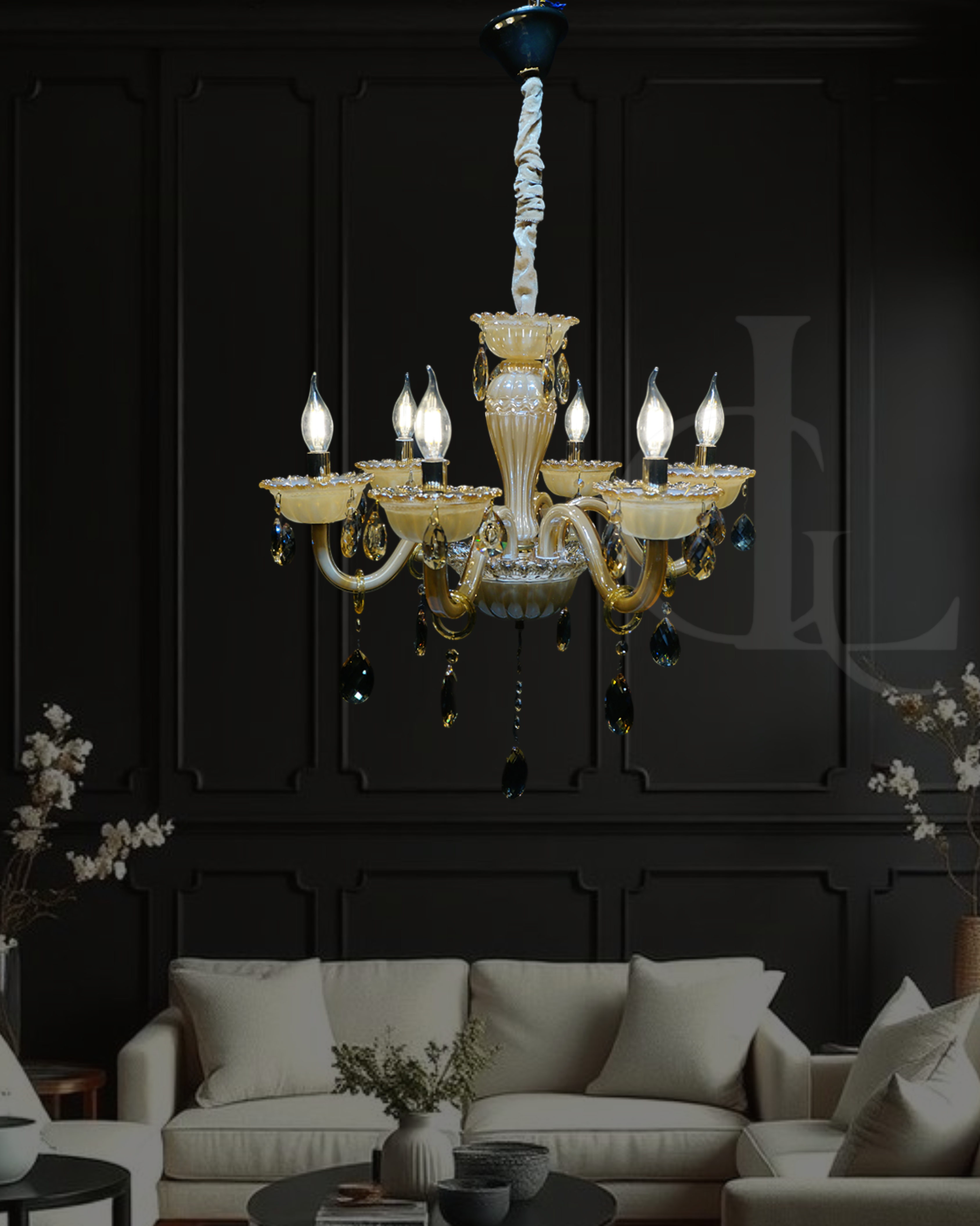 Embrina Crysta (Glass, Ivory) Chandelier