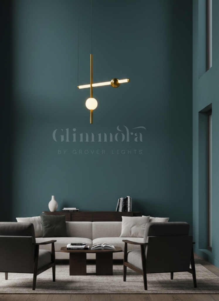 Modern Linear Pendant Light with Frosted Globe & Bar Design