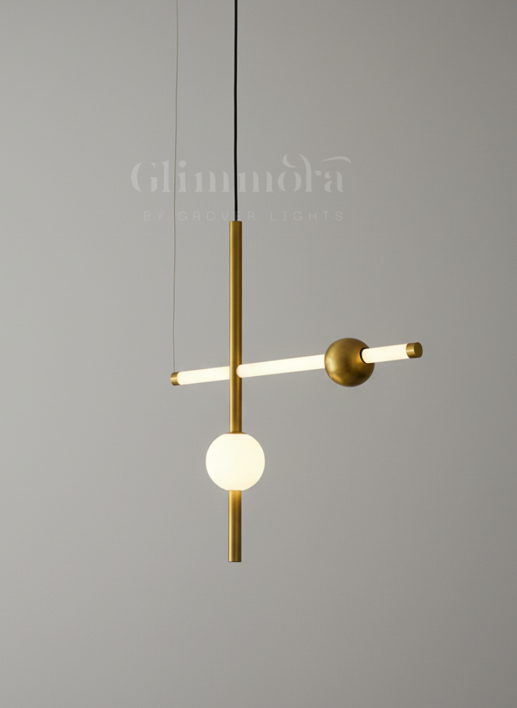 Modern Linear Pendant Light with Frosted Globe & Bar Design