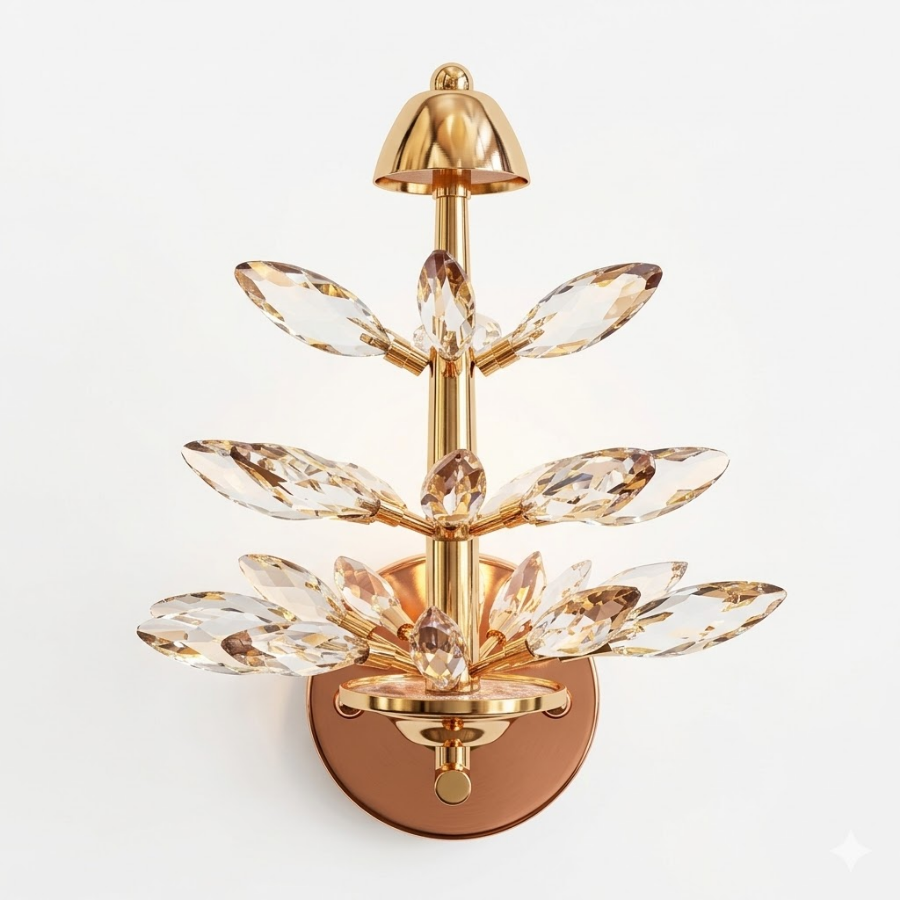 Luxury Crystal Leaf Sconce Gold Decorative LED Wall Light