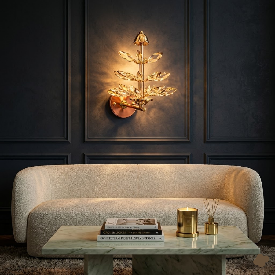 Luxury Crystal Leaf Sconce Gold Decorative LED Wall Light