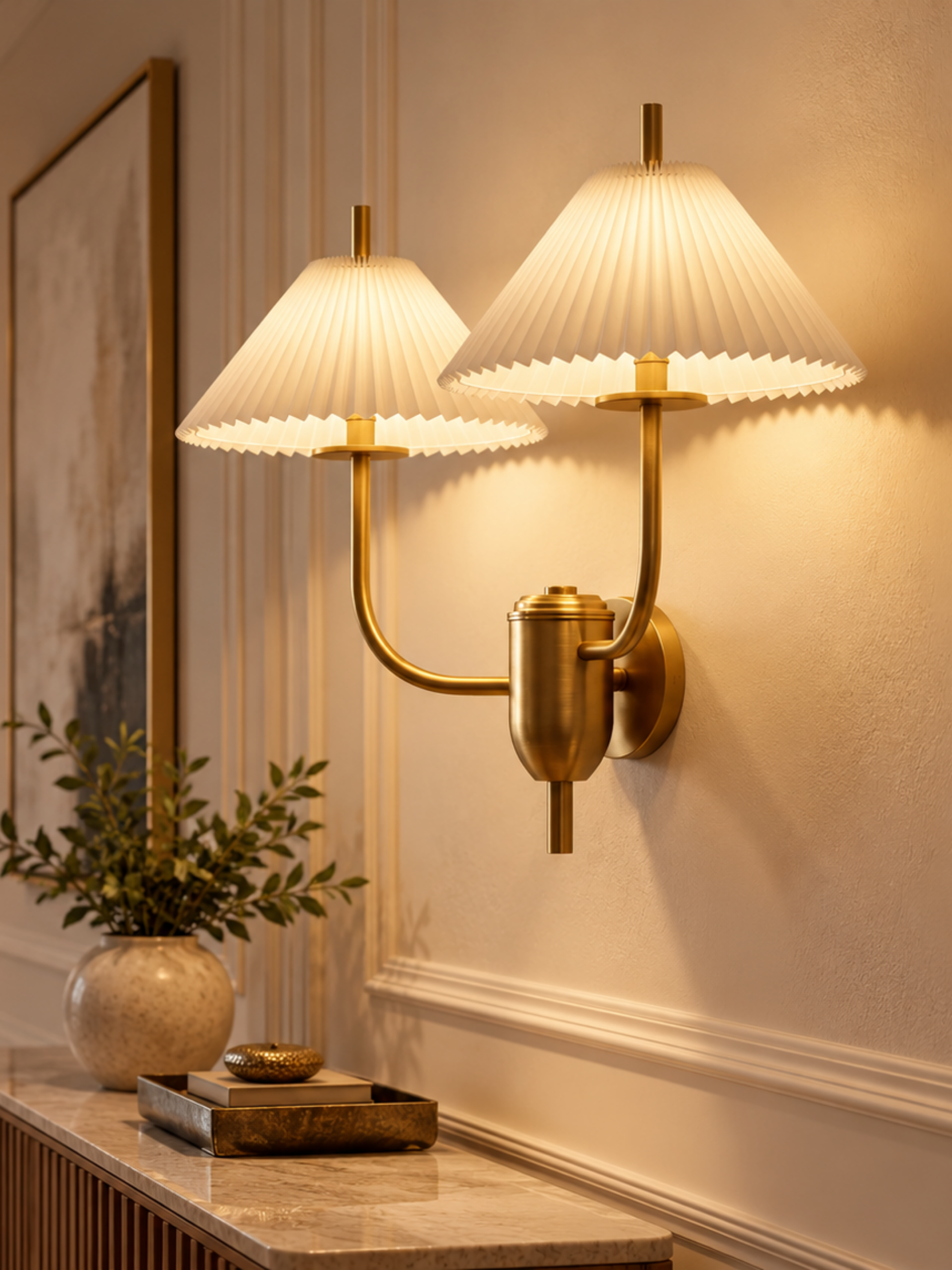 Elowen – Twin-Arm Pleated White Wall Sconce