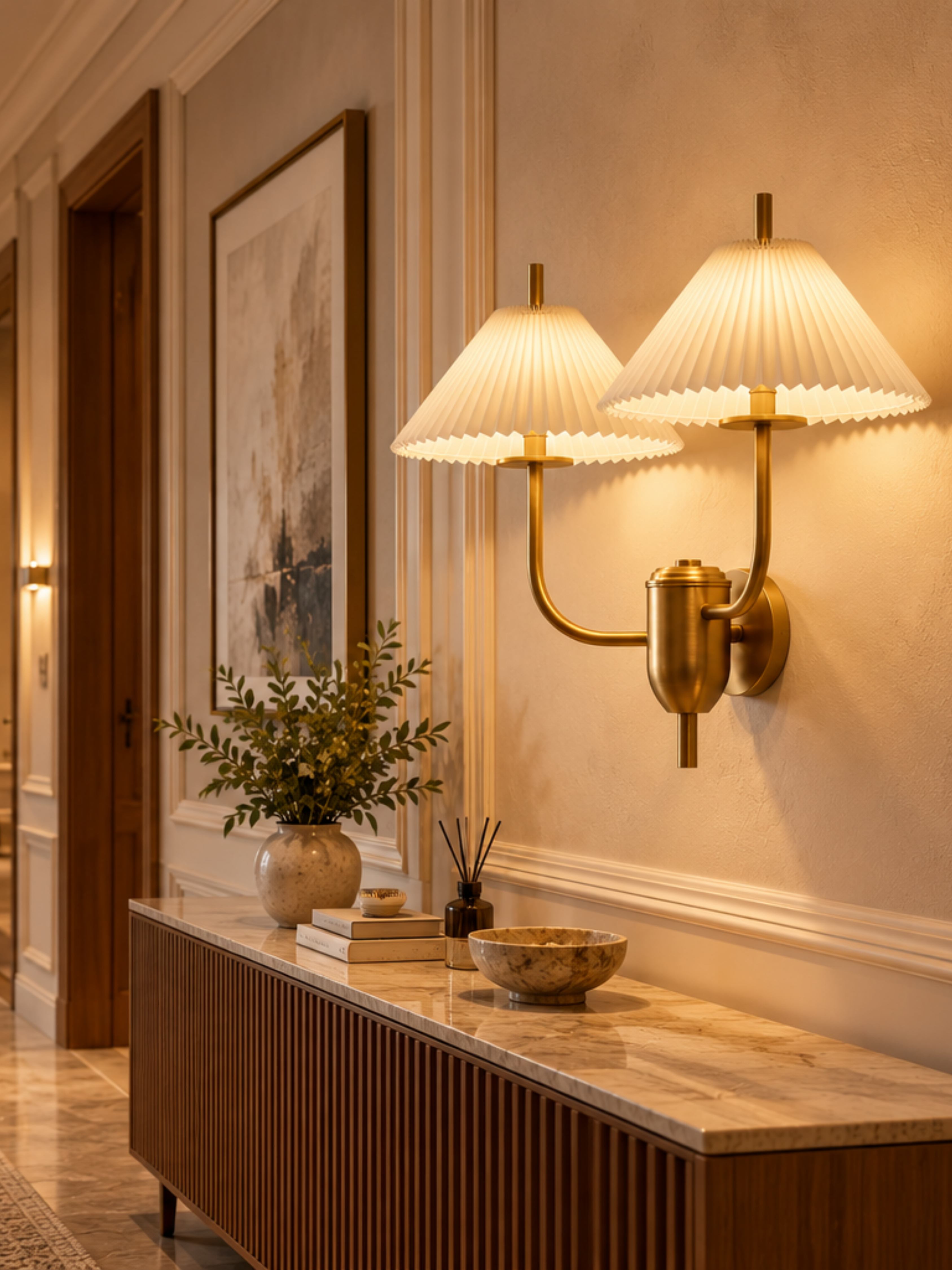 Elowen – Twin-Arm Pleated White Wall Sconce