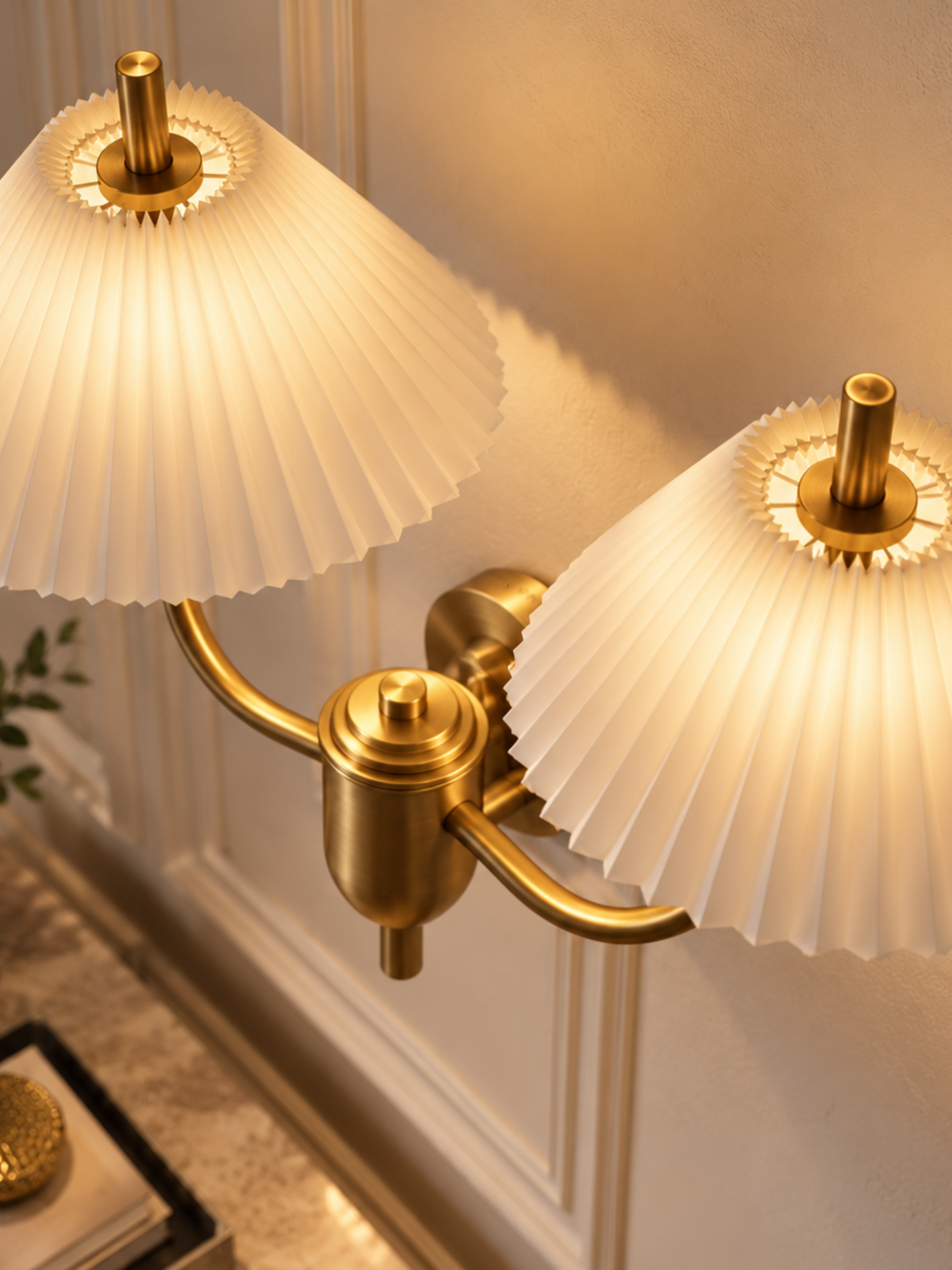 Elowen – Twin-Arm Pleated White Wall Sconce
