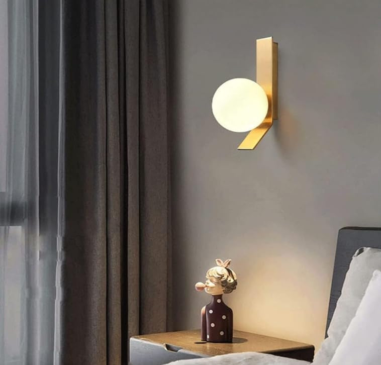 Modern Gold Finish Frosted Glass Ball Wall Sconce