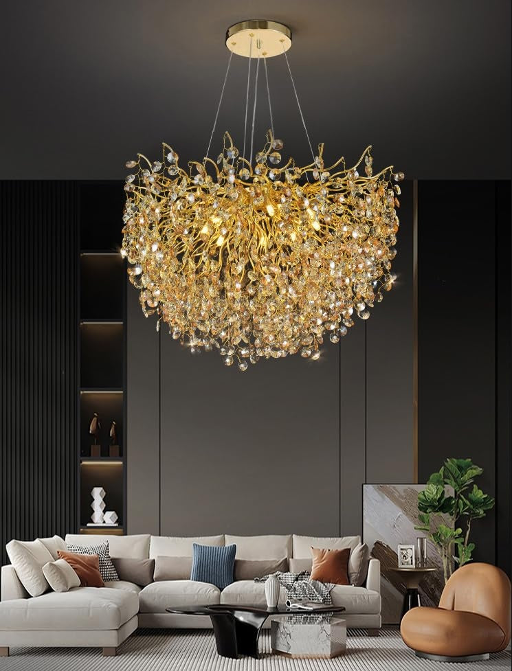 800 MM Crystal Gold LED Tree Chandelier