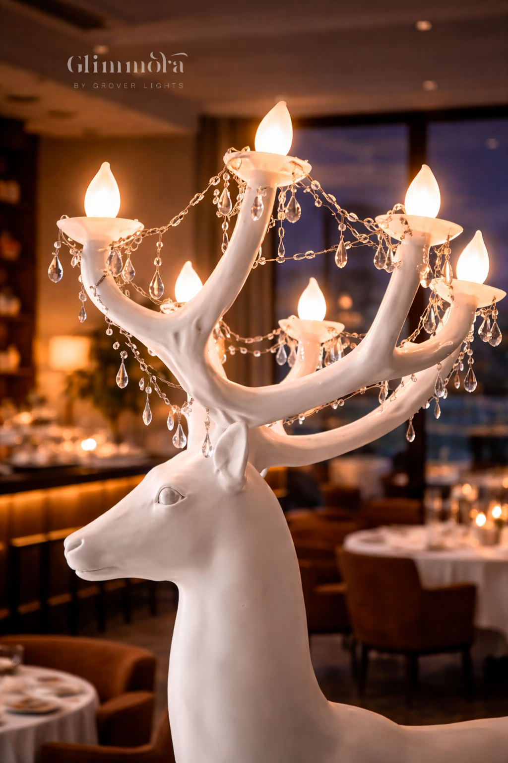 Majestic Deer Sculpture Floor Lamp with Antler Chandelier Lighting