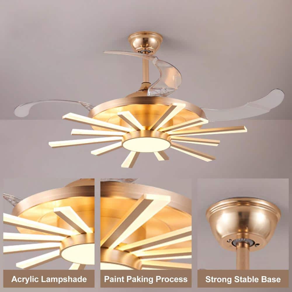 Indoor Peaks (42-Inch, 12 Acrylic Lighting Heads, Transparent ABS Blades) Gold LED Ceiling Fan