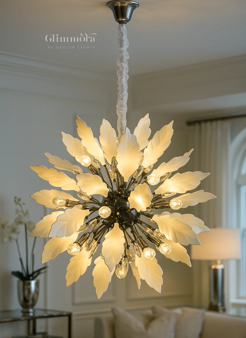 Frozen Flora (Chrome, White) Ceramic Chandelier