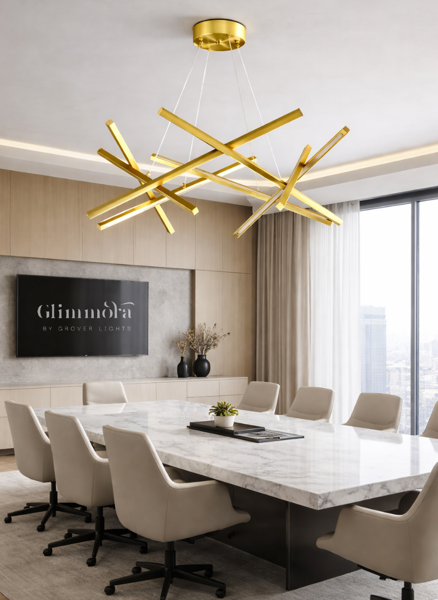 Luxe Linear Geometry LED Chandelier in Matte Gold for Statement Interiors