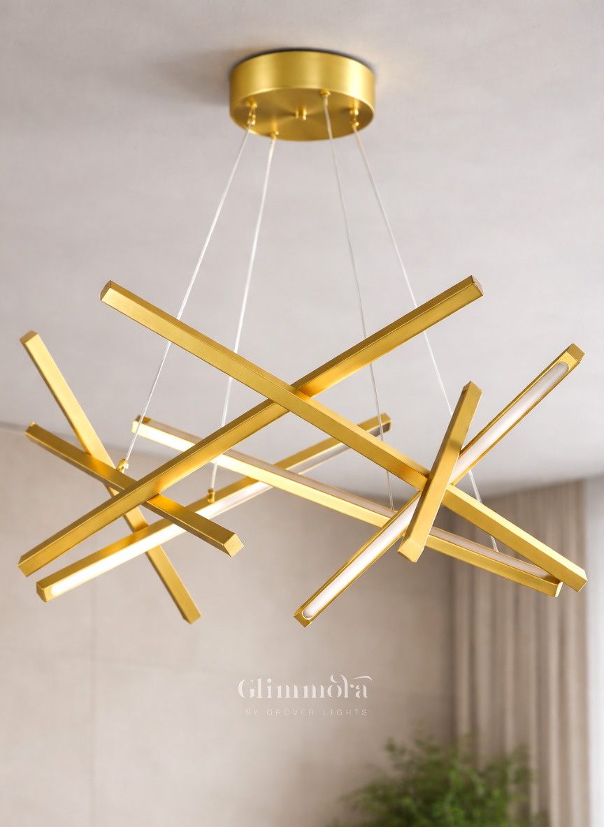 Luxe Linear Geometry LED Chandelier in Matte Gold for Statement Interiors
