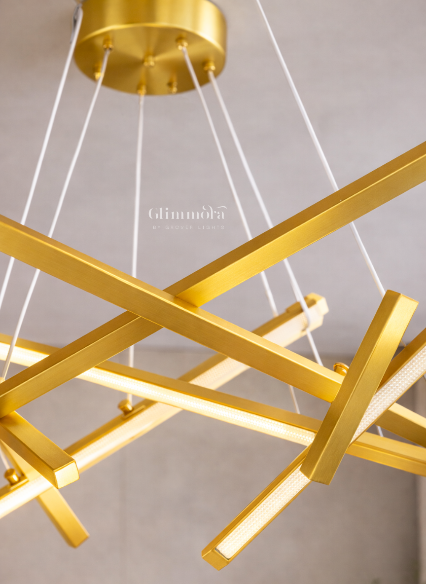 Luxe Linear Geometry LED Chandelier in Matte Gold for Statement Interiors