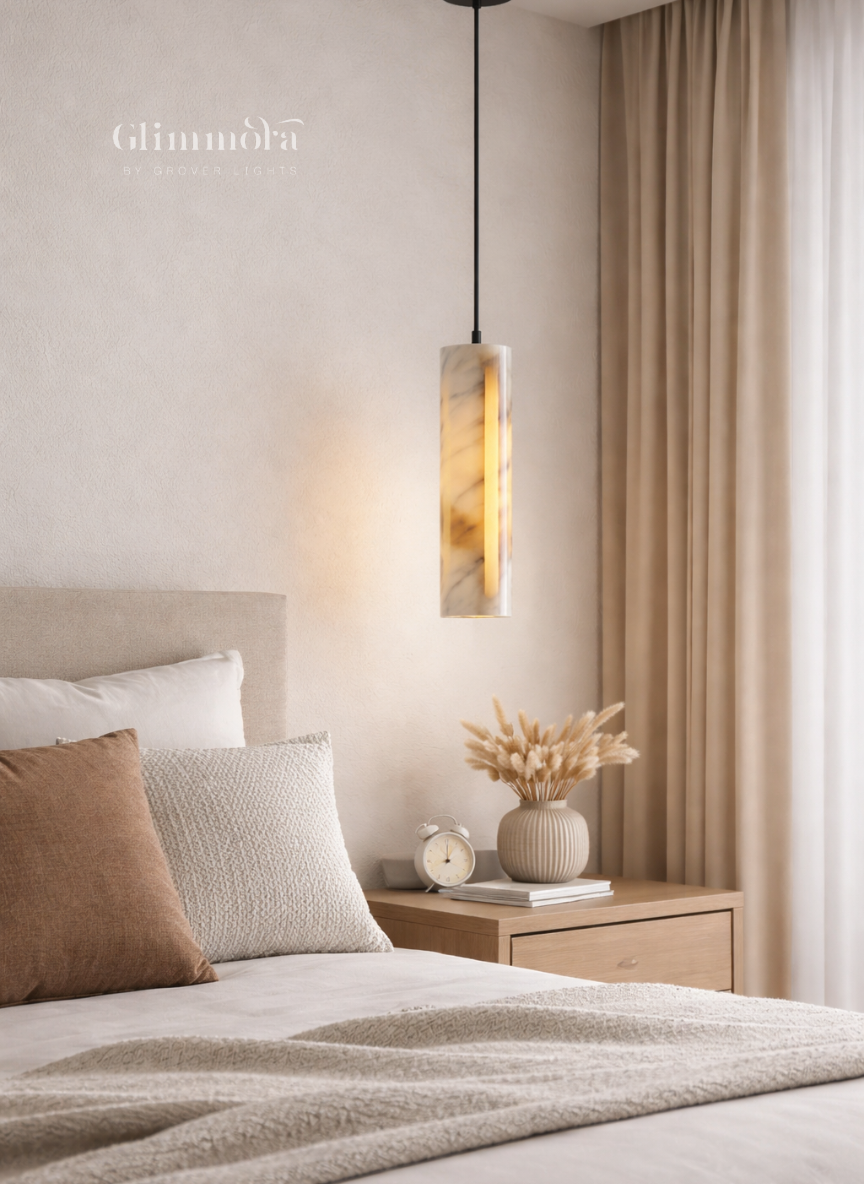 Luxury Natural Marble Cylinder Pendant Light for Living, Dining & Bedroom Spaces
