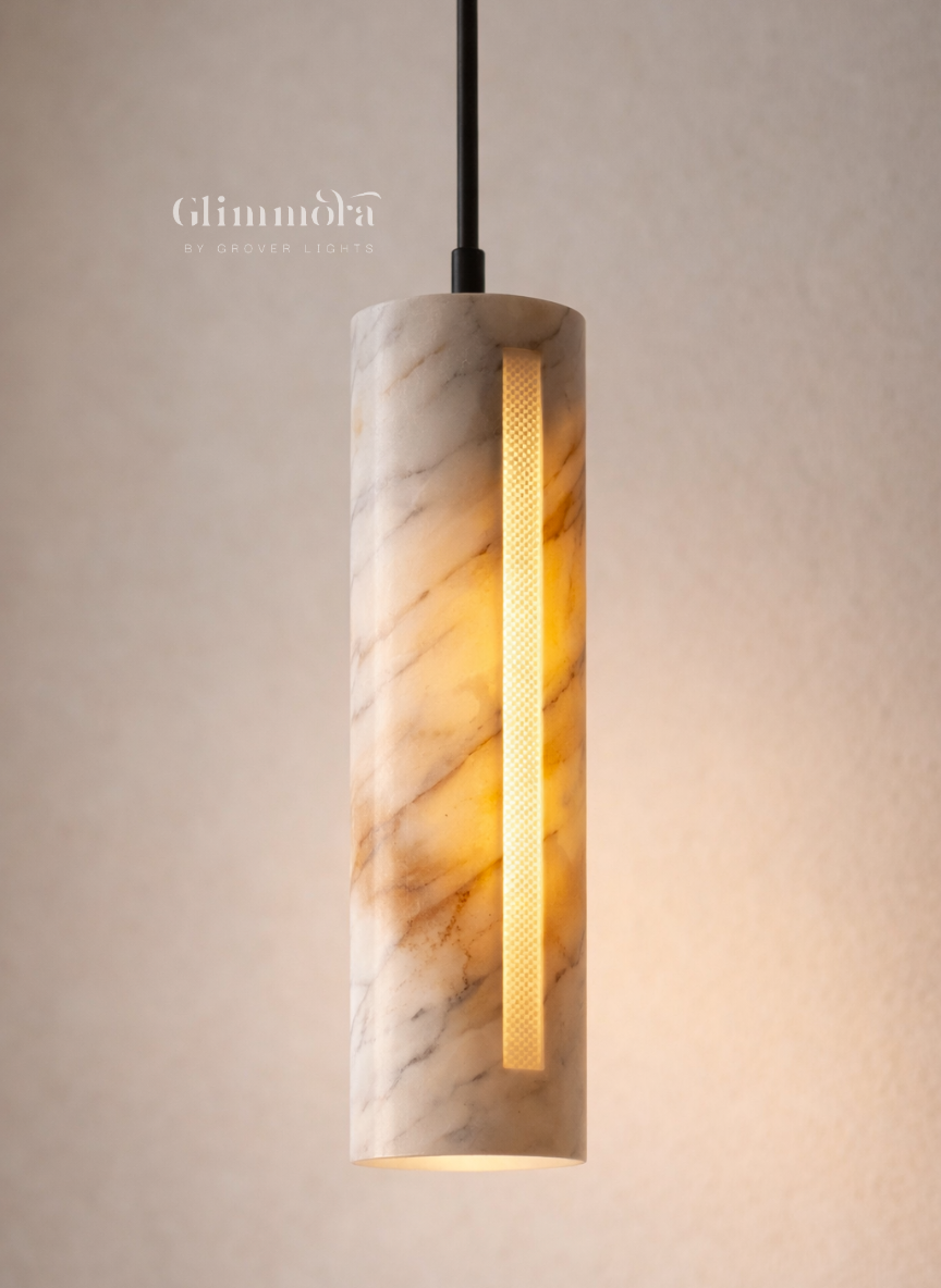 Luxury Natural Marble Cylinder Pendant Light for Living, Dining & Bedroom Spaces