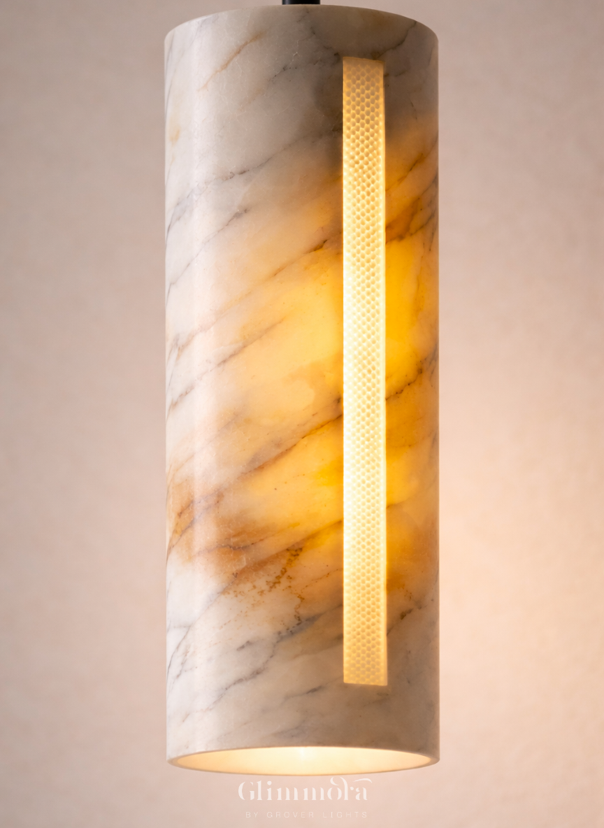 Luxury Natural Marble Cylinder Pendant Light for Living, Dining & Bedroom Spaces