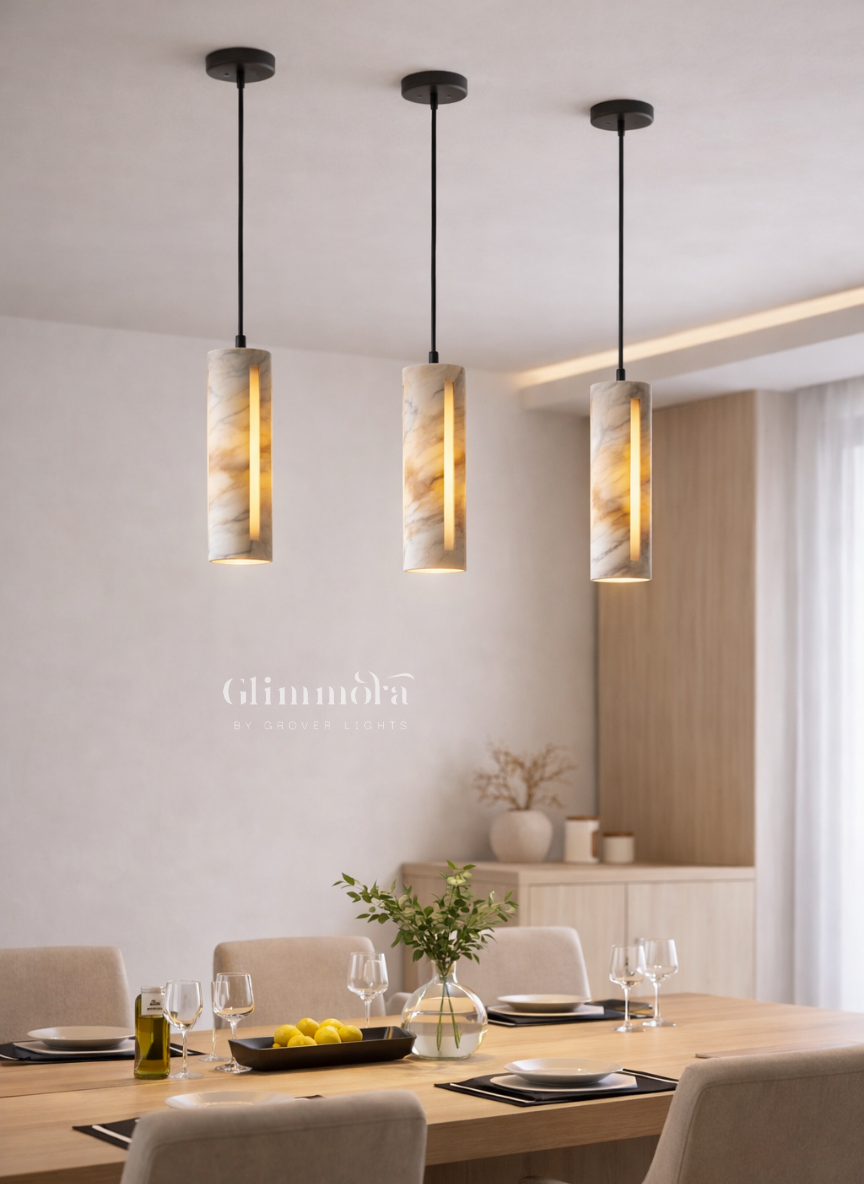 Luxury Natural Marble Cylinder Pendant Light for Living, Dining & Bedroom Spaces