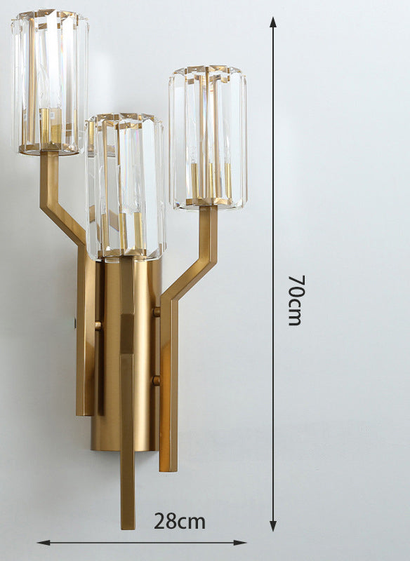 Golden Trio Crystal Wall Light: Copper-Gold Metal Wall Sconce/Light