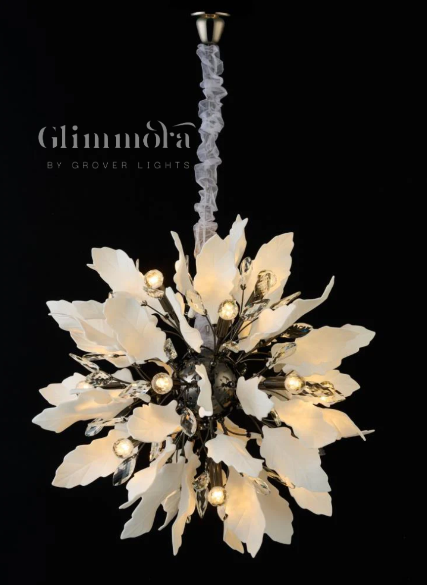 Frozen Flora (Chrome, White) Ceramic Chandelier