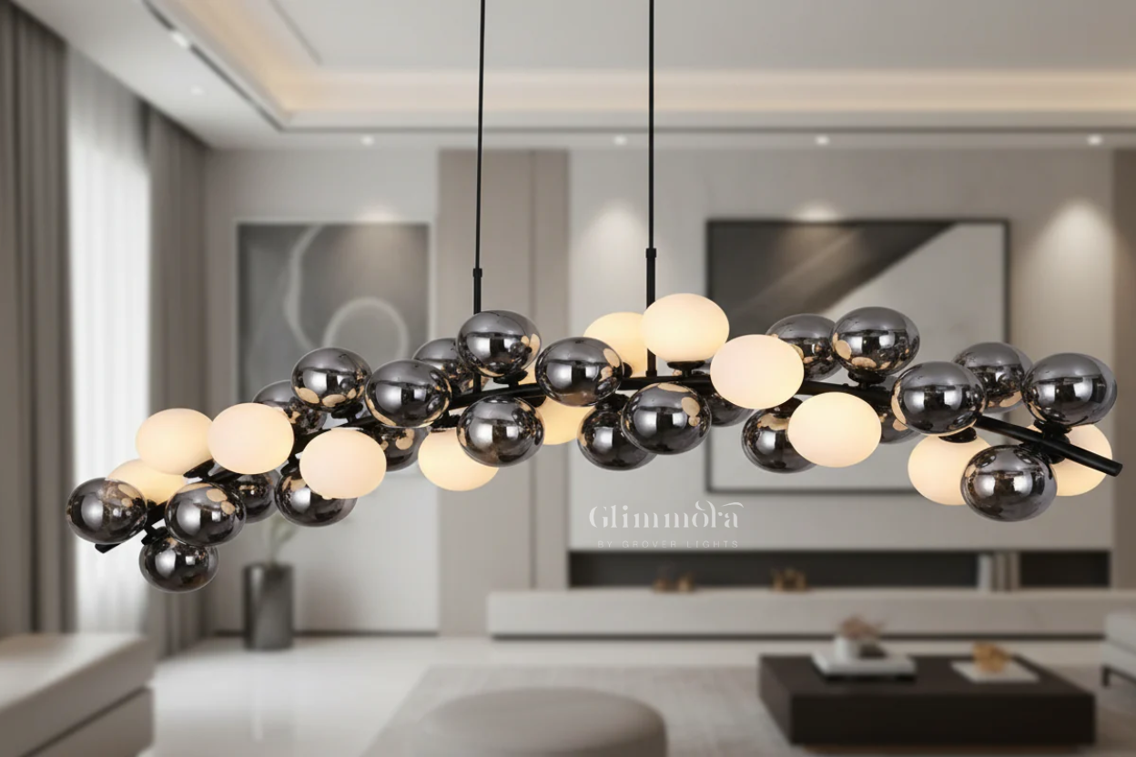 Dancing Echoes (Smokey, White, 36-Head) Glass Chandelier