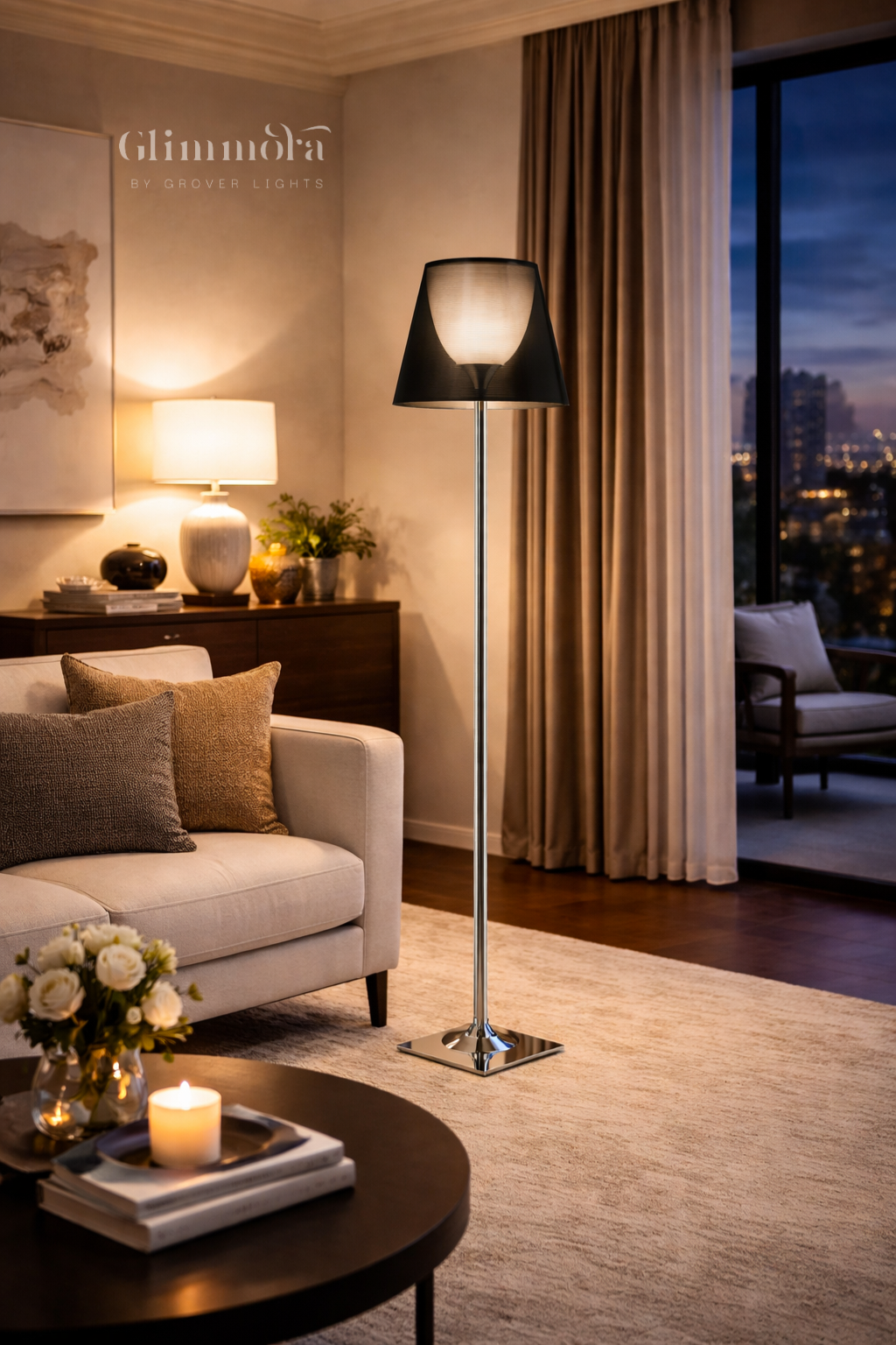 Modern Slim Floor Lamp with Smoke Glass Shade