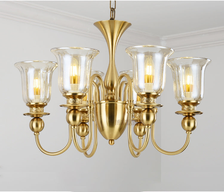 6 Light Champagne Glass Brass Italian Chandelier