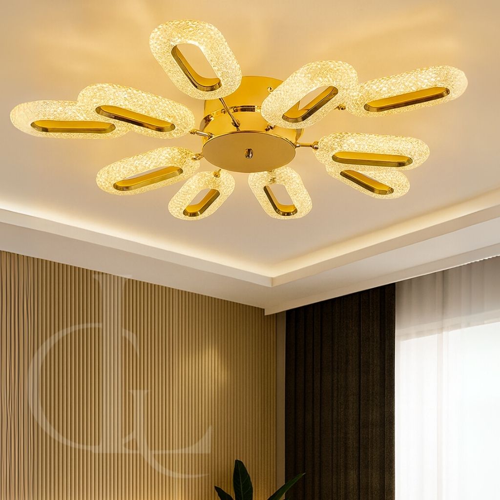 Golden Radiance Crystal Ceiling Light