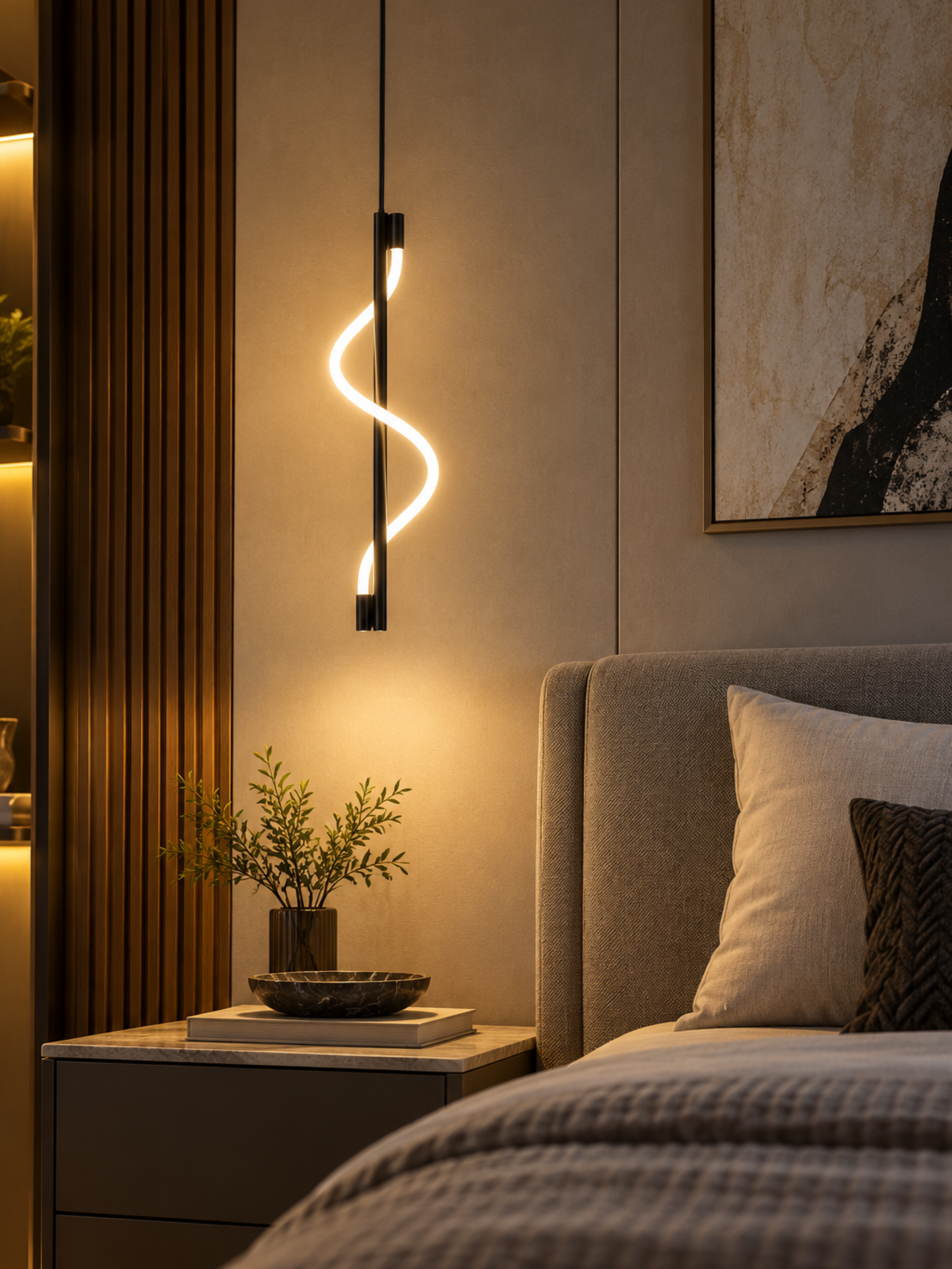 Textured Black LED Pendant Light