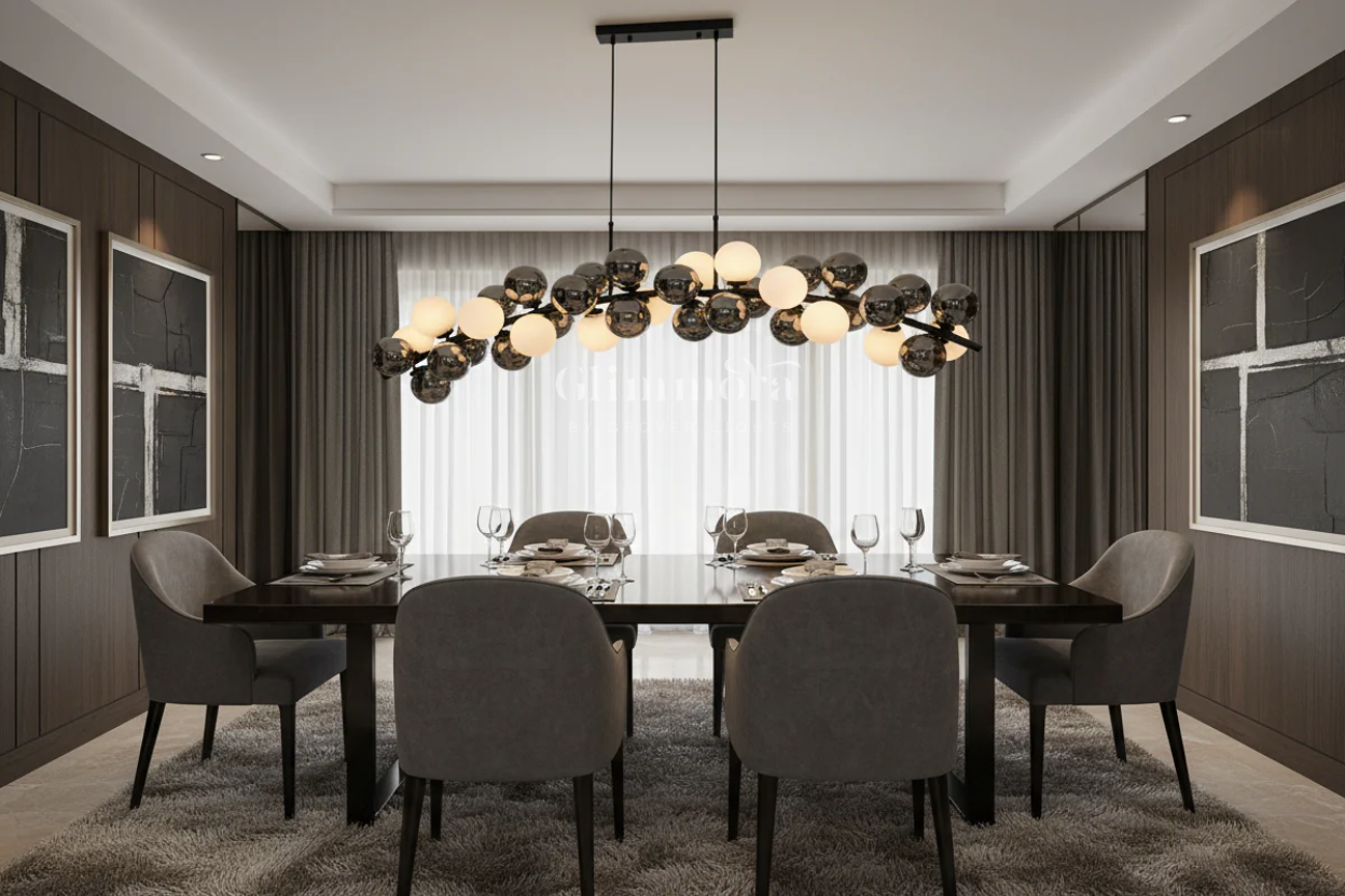 Dancing Echoes (Smokey, White, 36-Head) Glass Chandelier