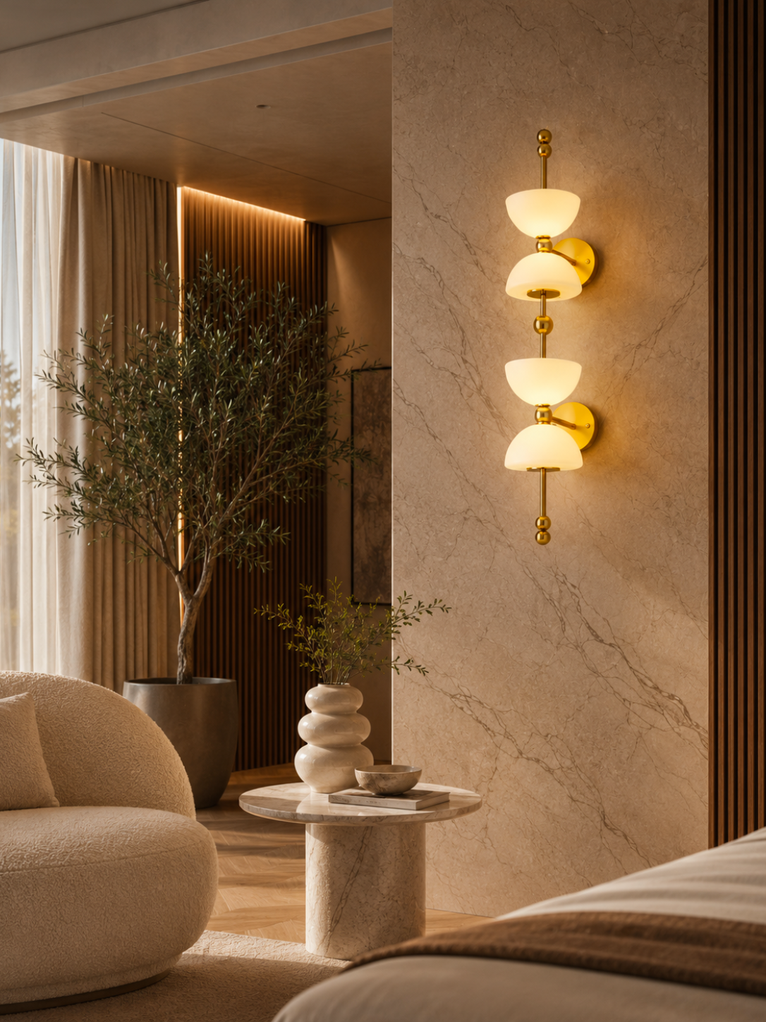 Premium Gold Finish Designer Wall Light with Frosted Glass Shades