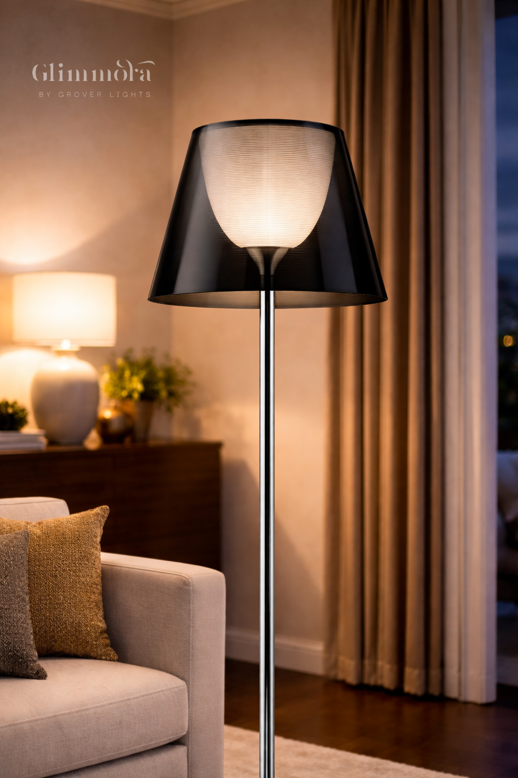 Modern Slim Floor Lamp with Smoke Glass Shade
