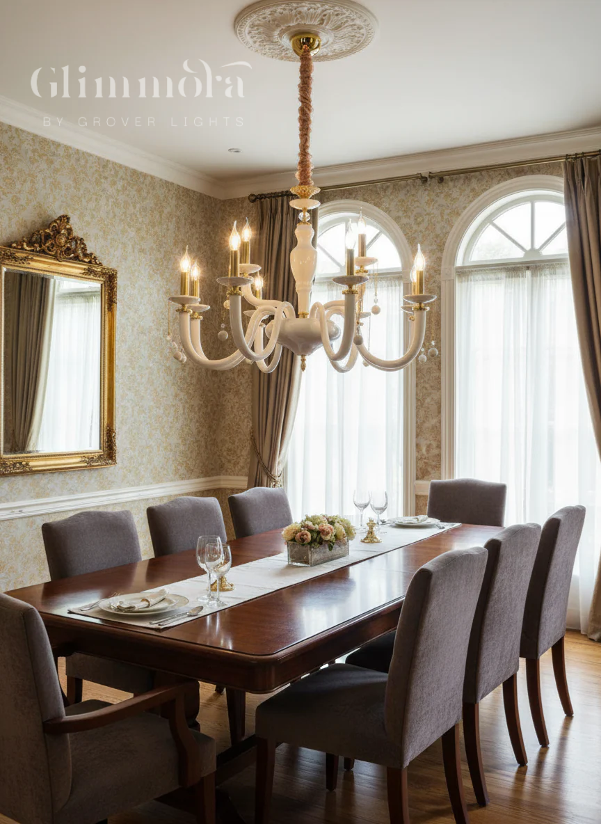 Sculpted Story (Medium, Gold) White Ceramic Chandelier