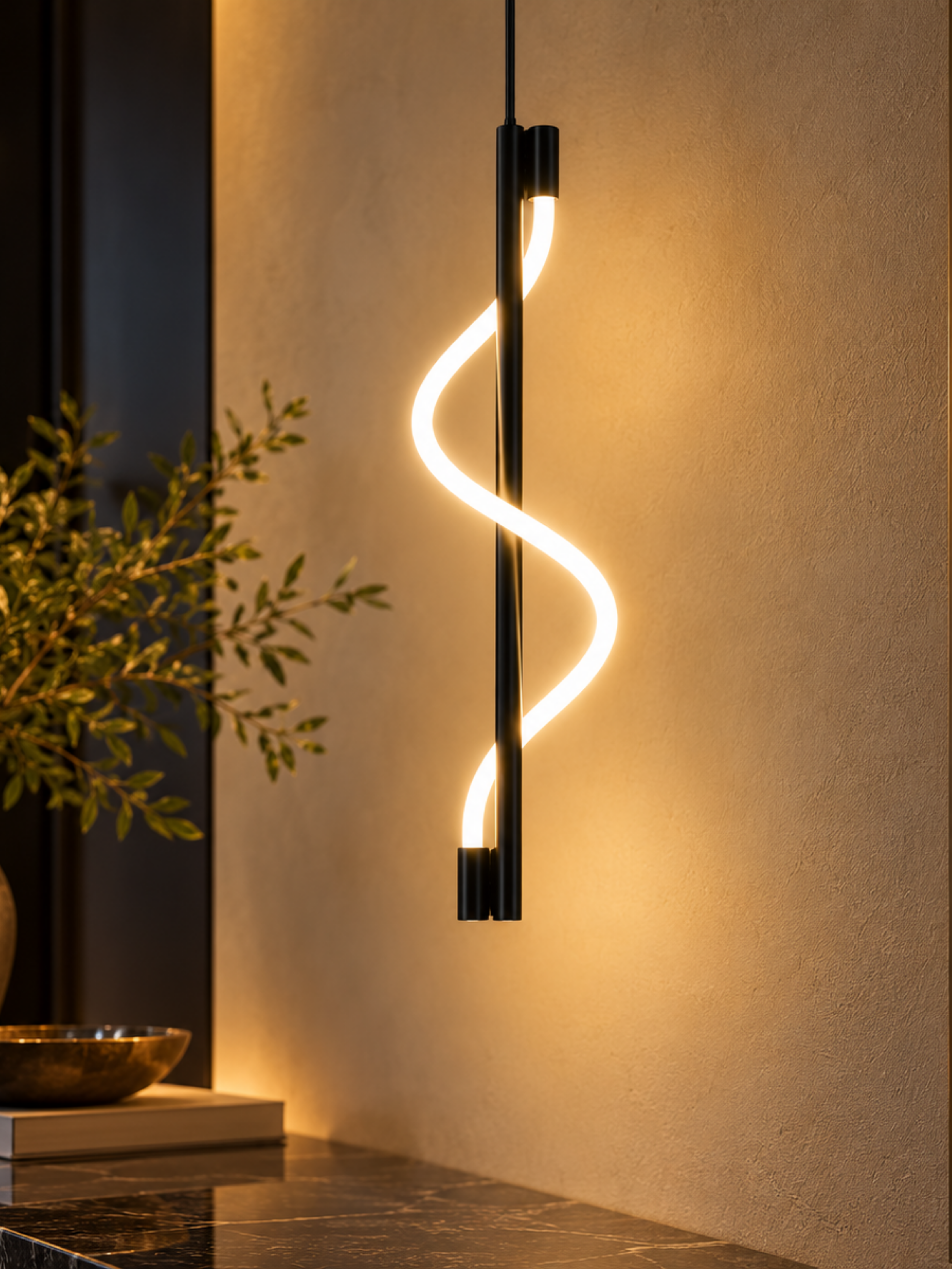 Textured Black LED Pendant Light
