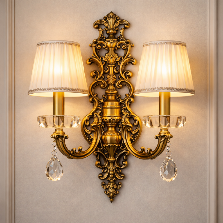 Royal Antique Gold Crystal Wall Sconce