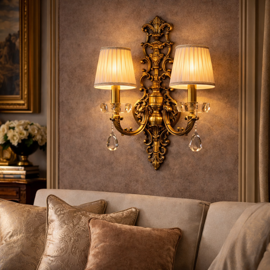 Royal Antique Gold Crystal Wall Sconce