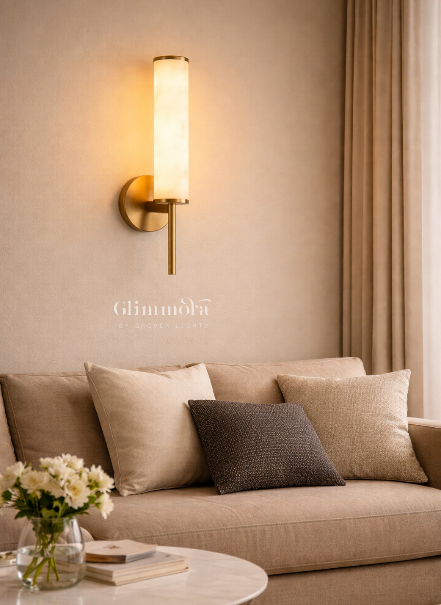Aurora Frosted Marble-Glow LED Wall Sconce in Antique Brass Finish
